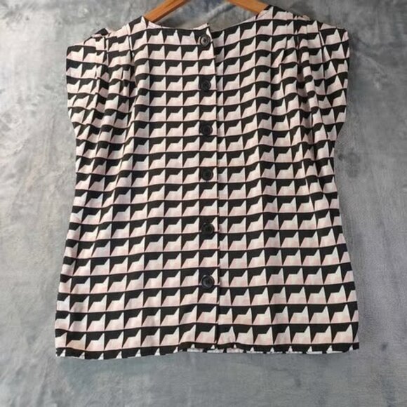 Who What Wear Geometric Print ShortSleeve‎ Button Back Pink Black Gingham Top XS - Picture 1 of 9
